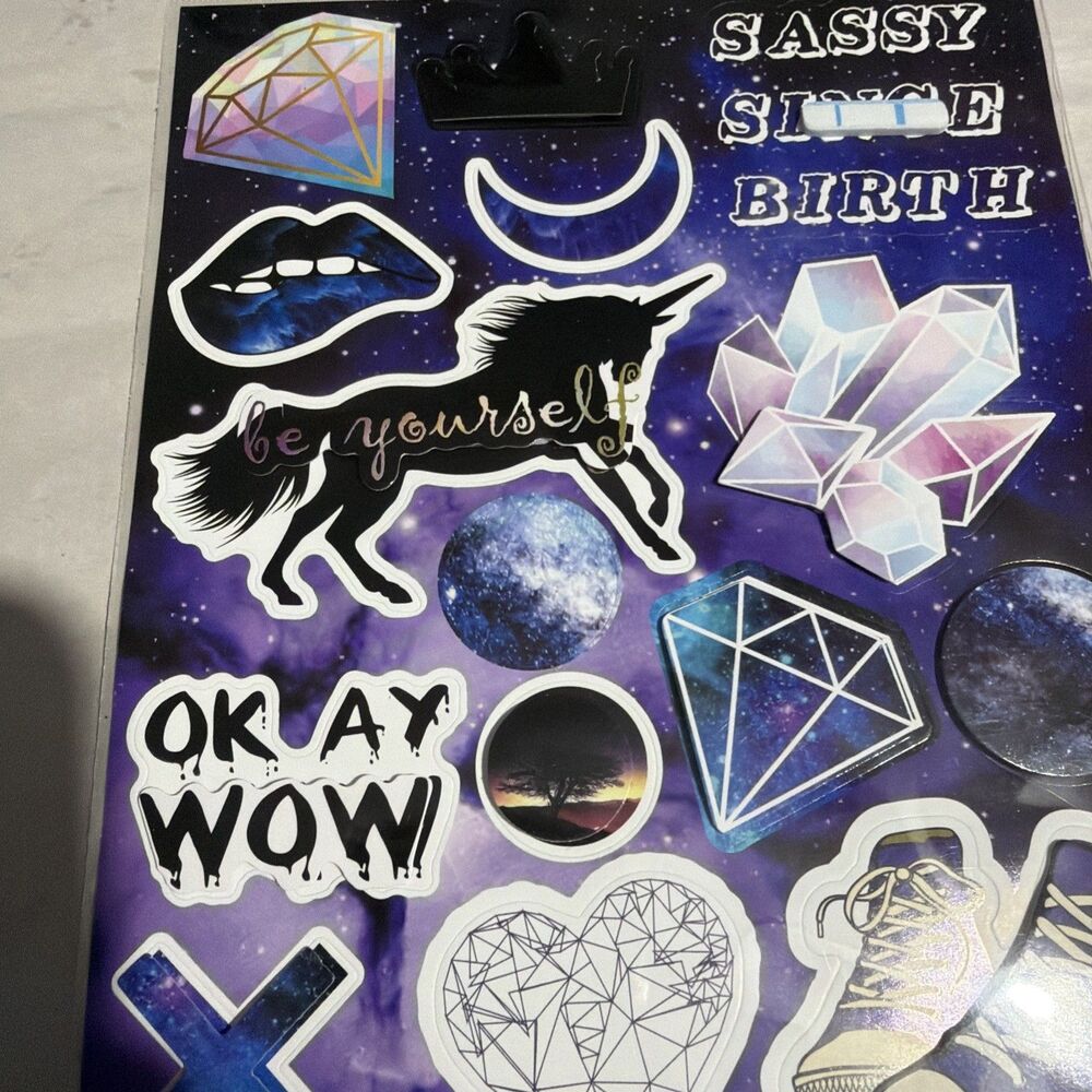 Midnight Unicorn & Gems 3D Crafter's Square Sticker Sheet